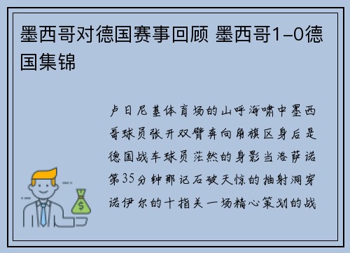 墨西哥对德国赛事回顾 墨西哥1-0德国集锦